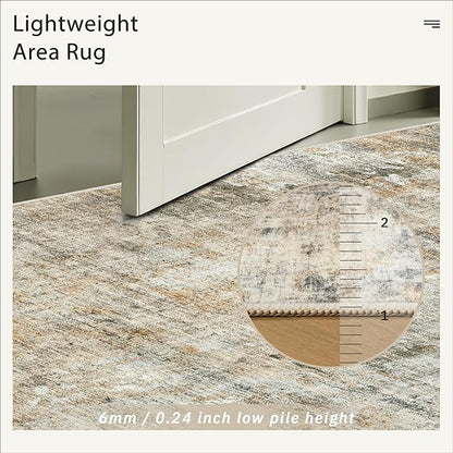 9x12 Area Rugs for Living Room, Non-Slip Machine Washable Vintage Rugs, Abstract Low Pile Lightweight Large Rug for Bedroom, Dining Room, Home Office Orange