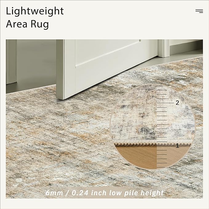 Abstract Rug 8x10 Large Living Room Rugs Neutral Modern Washable Area Rugs for Bedroom Dining Room Non-Slip Stain Resistant Foldable Thin Rug Brown Grey