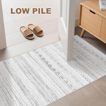 Nakagishi 2X4 Rug Washable Area Rug: Small Soft Boho Farmhouse Neutral Moroccan Non Slip Indoor Low Pile Accent Floor Throw Carpet for Bedroom Bathroom Entryway Kitchen Hallway Closet Home Door - Grey