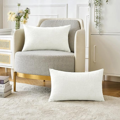 MIULEE Pack of 2 Couch Throw Pillow Covers 12x20 Inch Soft White Chenille Lumbar Pillow Covers for Sofa Living Room Solid Dyed Cases
