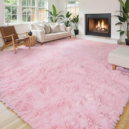 Rugs for Living Room 8x10, Alfombras para Salas Fluffy Shag Large Fuzzy Plush Soft Area Rug, Shaggy Carpets for Bedroom, Kids Boys Girls Home Decor Aesthetic(8 x 10, Pink)