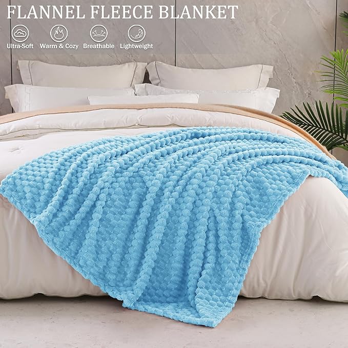 Exclusivo Mezcla Fleece Queen Blanket for Bed, Extra Large Fuzzy Blue Bed Blankets, Soft Cozy Plush Sofa Throws for All Seasons, 90x90 Inches