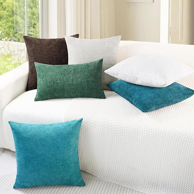 CaliTime Throw Pillow Covers Decorative 16 X 16 Inches Pack of 2 Cozy Chenille Cushion Cases for Couch Sofa Bed Living Room Home Coffee