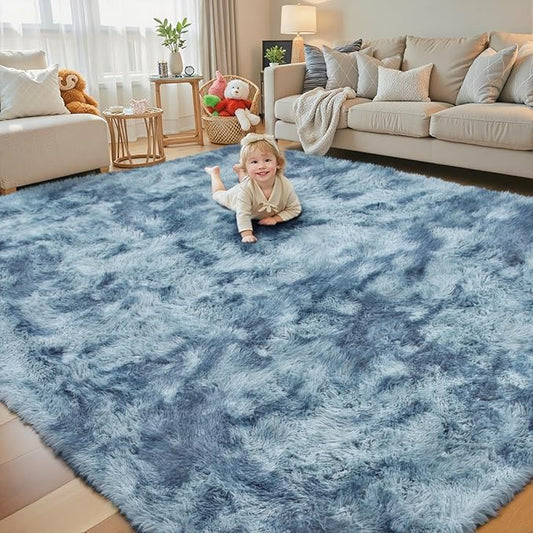 Rugs for Living Room 6x9, Alfombras para Salas Shag Large Plush Soft Area Rug, Shaggy Carpets for Bedroom, Kids Boys Girls Home Decor Aesthetic (Dark Blue Tie-Dyed, 6 x 9 Feet)