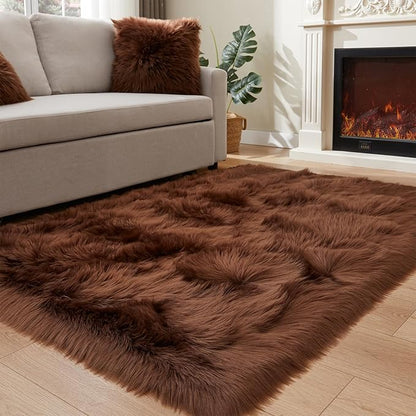 EasyJoy Ultra Soft Fluffy Shaggy Area Rug Faux Fur Rug Chair Cover Seat Pad Fuzzy Area Rug for Bedroom Floor Sofa Living Room (4 x 6 ft Rectangle, Coffee)