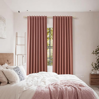 Dusty Rose 100% Blackout Linen Curtains 72 Inch Length 2 Panels Set for Girls Bedroom Back Tab Thermal Insulated Black Out Drapes Room Darkening Farmhouse Style for Bedroom Window Curtains 52x72