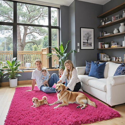 Rugs for Living Room 5x8, Alfombras para Salas Shag Large Plush Soft Area Rug, Shaggy Carpets for Bedroom, Kids Boys Girls Home Decor Aesthetic(Hot Pink, 5 x 8)