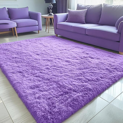 OLANLY 5x7 Machine Washable Large Area Rugs for Living Room, Bedroom, Soft Fluffy Shaggy Bedside Rug, Indoor Floor Carpet for Kids Girls and Boys, Dorms, Nursery, Home Decor Aesthetic, Purple