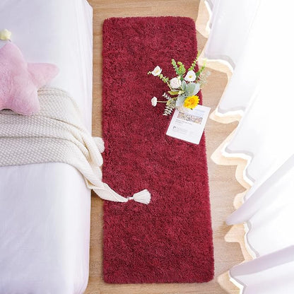 Chicrug Soft Runner Rug for Bedroom Living Room Plush Fluffy Rugs 2x6 Feet, Shag Furry Runner Rug Carpet Non Shedding for Nursery Children Kids Girls Room Home Decorative, Wine Red