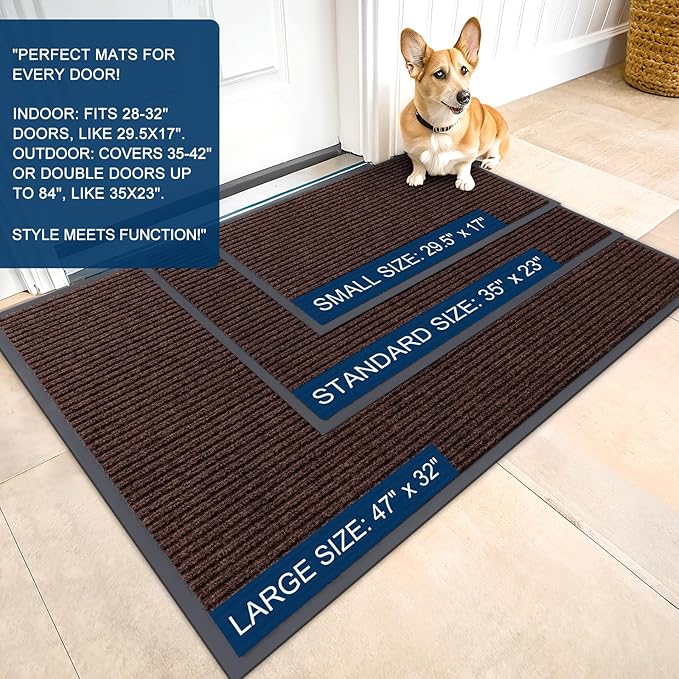OLANLY Front Door Mat Indoor Outdoor Entrance, 2-Pack 71 x 47 Inch, Waterproof Heavy Duty Doormat, Fade Resistant, Low Profile, Easy Clean Patio Porch Welcome Floor Mats for Entry, Brown