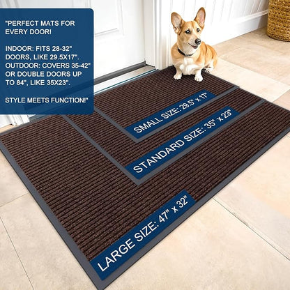 OLANLY Front Door Mat Indoor Outdoor Entrance, Waterproof Heavy Duty Doormat, Fade Resistant, Low Profile, Easy Clean Patio Porch Welcome Floor Mats for Entry, 59x23, Brown