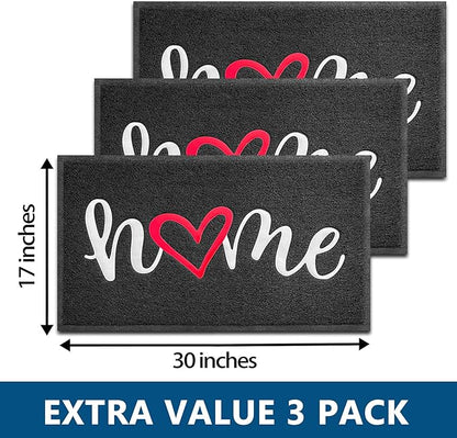 EARTHALL Door Mat 3-Pack Outside Inside Home Doormat 30"x17.5" Durable Floor Mat Non Slip Rug Ultra Absorb Mud Easy Clean Front Doormat for Garage, Entryway, Patio, High Traffic Areas, Black