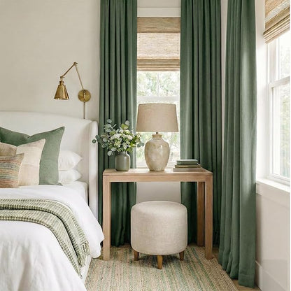 RYB HOME Forest Green 100% Blackout Linen Curtains 84 Length 52 Width, Privacy Assurd & Thermal Insulated Drapes for Bedroom/Sliding Door, Rod Pocket&Back Tab Modern Fashion Style, 2 Panels