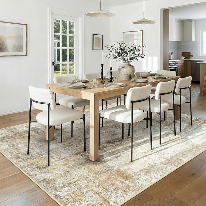 Washable Area Rugs 6'x9' Non-Slip Modern Abstract Soft for Living Room Entryway Bedroom Nursery, Print Pattern, Neutral Brown Gray