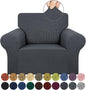 KEKUOU Stretch Single Sofa Slipcover 1 Piece Couch Sofa Cover (31"-55") Furniture Protector 1 Seater Sofa with Elastic Bottom for Kids,Pet.Jacquard Small Checked Pattern Fabric(Small,Charcoal)