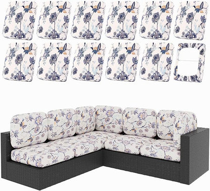 hyha 12Pcs Patio Cushion Covers, Stretch Outdoor Couch Cushion Covers, Washable Outdoor Chair/Sofa Slipcovers for Patio Furniture Cushions Protector with Elastic Bottom(Vintage Flower,Cover Only)