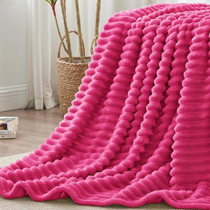 BEDELITE Fleece Throw Blanket for Couch - 300GSM Soft & Warm Fluffy Pink Blanket, Decorative and Giftable Striped Blankets for Women, Men, 50"x60"