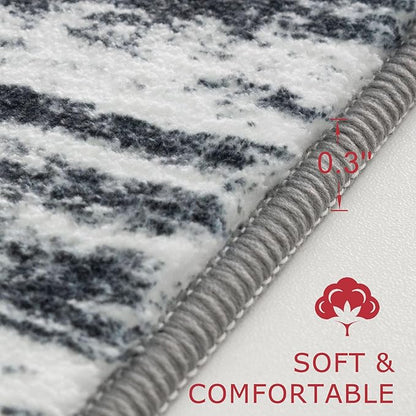 KOZYFLY Modern Abstract Kitchen Runner Rug, 2x6 Washable Rug Runner Non-Slip Soft Striped Hallway Runner Rugs, Black Navy Blue Grey Carpet Runner for Entryway Bathroom Laundry Room Foyer