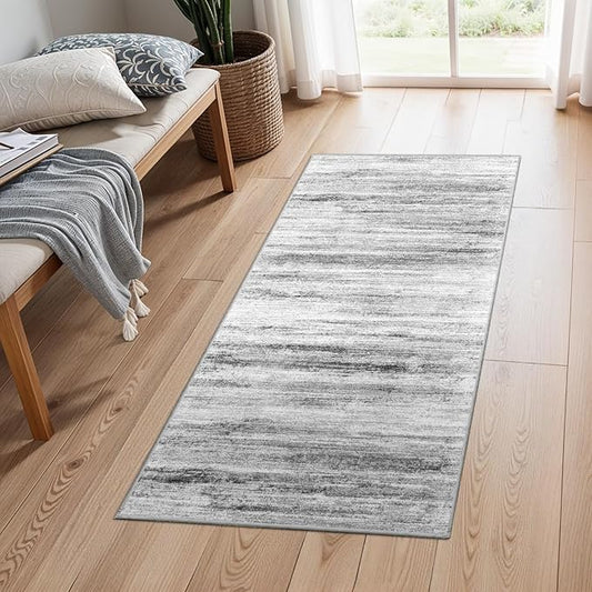 2x4 Washable Entryway Runner Rugs: Easy-to-Clean Runners for Hallway Bedroom - Stain and Water Resistant Rug with Non-Slip Backing - Soft Low-Pile Door Mat Kitchen Carpet Grey