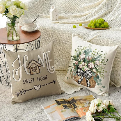 AVOIN colorlife Bless Our Home Sweet Home Farmhouse Eucalyptus Leaves Throw Pillow Covers, 20 x 20 Inch Truck Cushion Case Decorations Set of 4