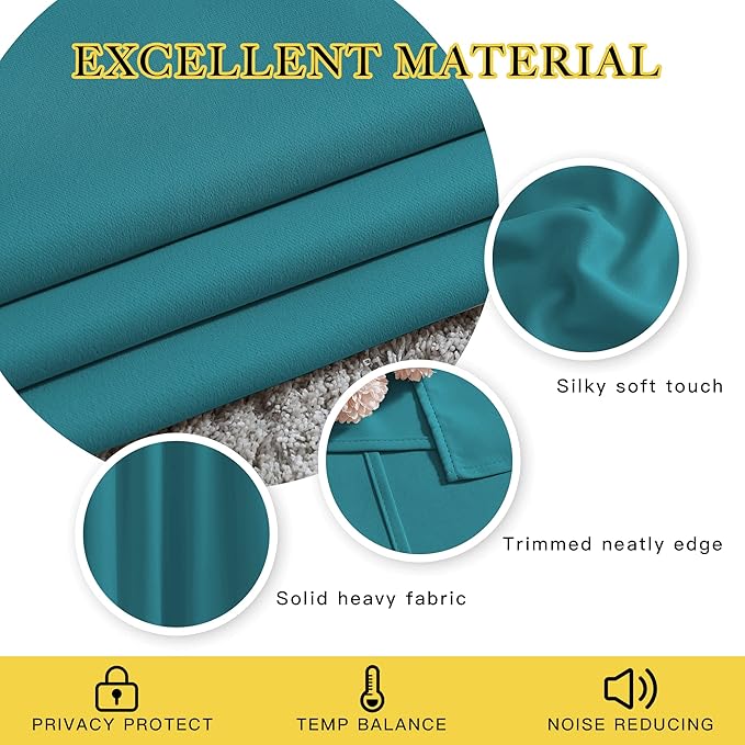 NICETOWN Peacock Teal Blackout Curtains & Drapes - Thermal Insulated Grommet Blackout Light Blocking Room Darkening Large Window Treatments for Bedroom/Living Room (2 Panels, W66 x L90)