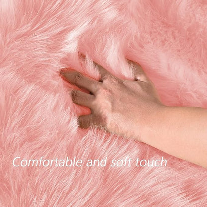 Latepis 3x5 Faux Fur Sheepskin Rug for Living Room, Fuzzy Rugs for Teen Girls Bedroom, Dorm, Luxury Room Decor, Pink Fur Rugs, Rectangle