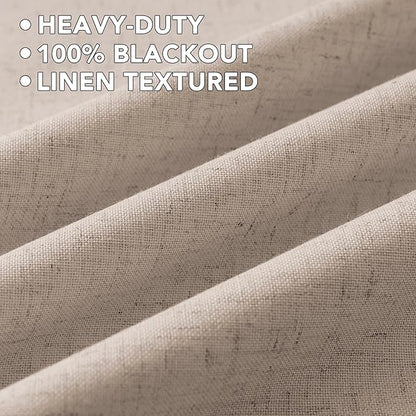 H.VERSAILTEX Linen Curtains 100% Blackout Curtains for Bedroom 102 inch Long Full Light Blocking Nature Linen Blended Window Curtains for Living Room Nickel Grommet (2 Panels, Heathered Sand)