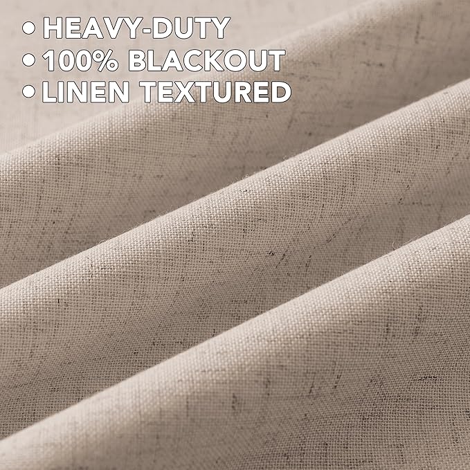 H.VERSAILTEX Linen Curtains 100% Blackout Curtains for Bedroom 96 inch Long Full Light Blocking Nature Linen Blended Window Curtains for Living Room Nickel Grommet (2 Panels, Heathered Sand)