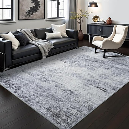 Toneed 5x7 Area Rugs for Living Room Bedroom Dining Room Washable Rug Modern Abstract Non Slip Low Pile Soft Rug Grey