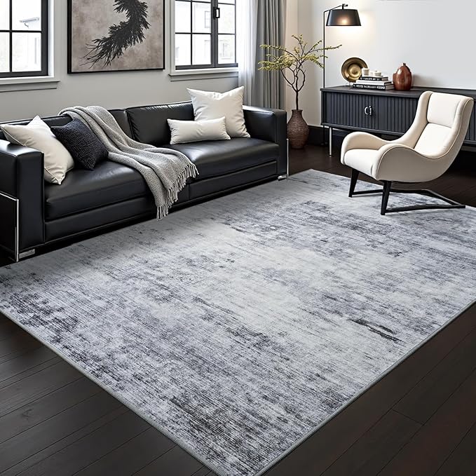 Toneed Abstract Area Rug 6x9 Modern Washable Rug Soft Non Slip Rug Low Pile for Bedroom Living Room Dining Room Grey
