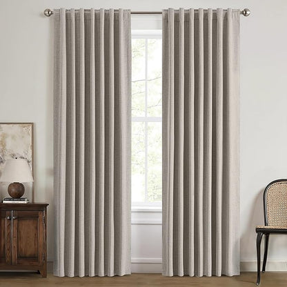 MIULEE 100% Blackout Linen Curtains for Bedroom, Greige Solid Luxury Decor Thermal Insulation Room Darkening Drapes for Living Room Nursery Back Tab Rod Pocket 42 x 72 Inches, 2 Panels