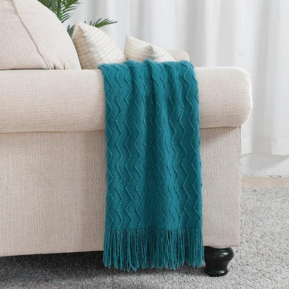 BOURINA Throw Blanket Textured Solid Soft Sofa Throw Couch Cover Knitted Decorative Blanket, 60 inch x 80 inch Teal