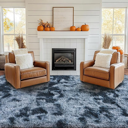 Pionblank 8x10 Rug for Living Room, Fuzzy Plush Large Area Rug, Fluffy Modern Shag Non Slip Soft Furry Carpet for Bedroom Kids Room Nursery Teens Dorm Home Decor, Blue Grey