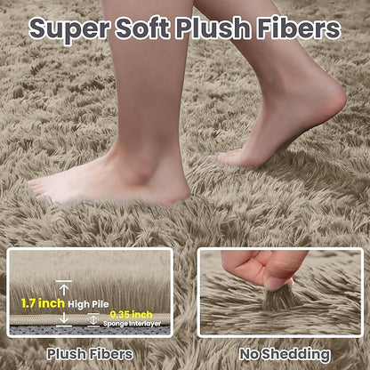 5x7 Area Rugs for Living Room: Soft Fluffy Shag Gray Camel Rugs for Bedroom, Non-Slip Large Fuzzy Plush Rug Indoor Floor Carpet for Nursery Kids Boys Girls Room, Dorms, Playroom, Modern Home Decor