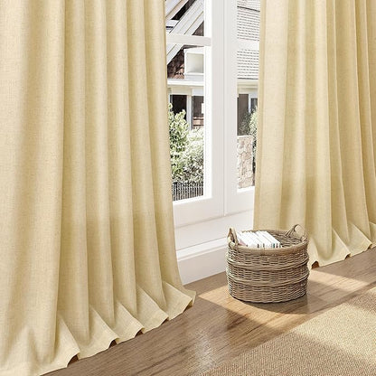 Nanspring Cream Yellow Curtains 120 Inches Long for Living Room Linen Modern Farmhouse Sheer Curtains Back Tab and Rod Pocket Extra Long Floor to Ceiling Curtain for Bedroom Office 52x120, 2 Panels