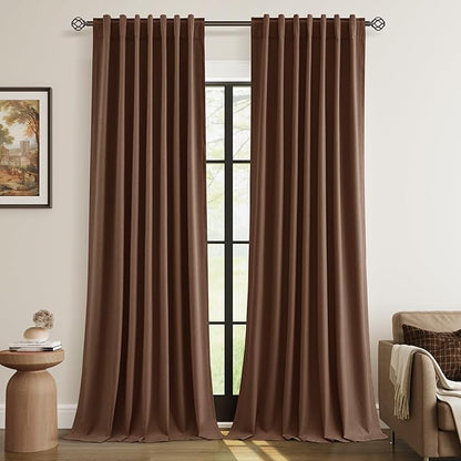 Guken 100% Blackout Curtains 96 Inch Length 2 Panels Set for Living Room Bedroom Back Tab Thermal Insulated Black Out Linen Drapes Room Darkening Window Curtains 96 Inches Long,Rustic Brown