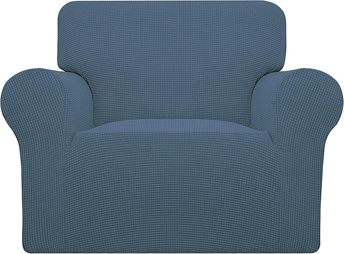 Easy-Going Stretch Oversized Chair Sofa Slipcover 1-Piece Couch Sofa Cover Furniture Protector Soft with Elastic Bottom for Kids Spandex Jacquard Fabric Small Checks Bluestone