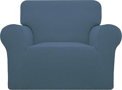 Easy-Going Stretch Oversized Chair Sofa Slipcover 1-Piece Couch Sofa Cover Furniture Protector Soft with Elastic Bottom for Kids Spandex Jacquard Fabric Small Checks Bluestone