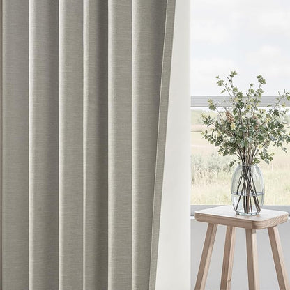 Topfinel 90 Inches Linen Curtains 100% Blackout Curtain for Bedroom Livingroom Vintage Farmhouse Linen Textured Thermal Room Darkening Drapes 2 Panels with Back Tab Rod Pocket Pinch Pleated Flax Grey