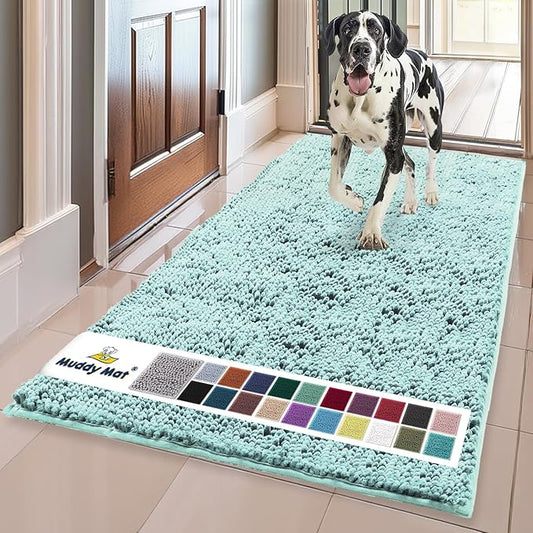 Muddy Mat® | Super Absorbent Door Mat Indoor, Microfiber Quick Dry Chenille Entryway Rug, Non-Slip Front Door Mat, Indoor Mats for Entryway, Machine Washable Pet Rug, Seafoam Green 24" x 72"