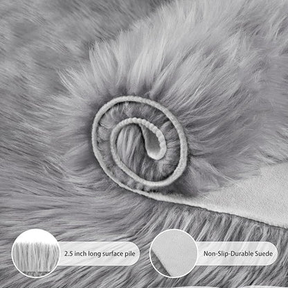 Ciicool Faux Sheepskin Rugs Soft Faux Fur Rug Grey Fluffy Chair Couch Cover Furry Rug for Bedroom Floor Sofa Living Room 2x3 Feet