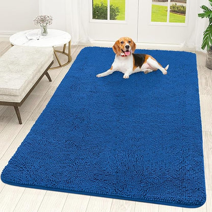 OLANLY Dog Door Mat for Muddy Paws 70x46, Absorbs Moisture and Dirt, Absorbent Non-Slip Washable Doormat, Quick Dry Chenille Mud Mat, Entry Indoor Entryway Carpet for Inside Floor, Deep Navy Blue