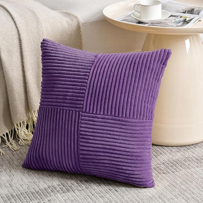 Fancy Homi 2 Packs Purple Big Decorative Throw Pillow Covers 24x24 Inch for Living Room Couch Bed, Farmhouse Boho Home Decor, Soft Corss Corduroy Patchwork Accent Square Cushion Case 60x60 cm
