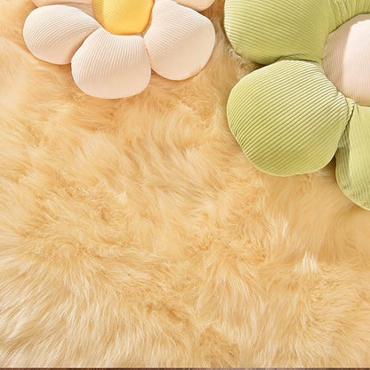 Latepis Yellow Rug for Bedroom Circle Faux Sheepskin Fur Round Rugs 5ft Furry Fluffy Rug for Bedroom Bedside Cute Home Decor