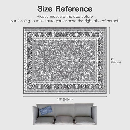 Lofus 8x10 Area Rugs for Living Room, Machine Washable Non-Slip Area Rug, Low Pile Large Rugs for Bedroom, Kitchen, Dining Room, Home Office, Vintage Oriental Print Rug, Light Grey with White