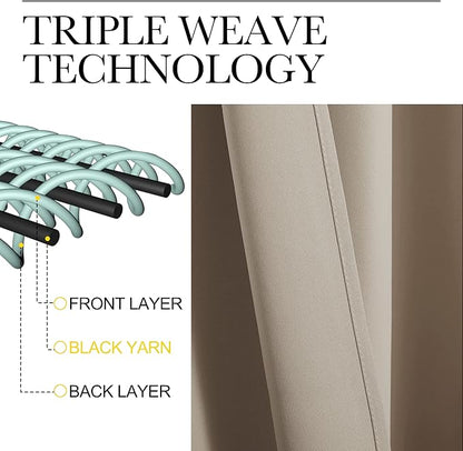 NICETOWN Bedroom Curtains Blackout Drapery Panels, 2 Panels, 70 x 108 inches, Taupe, Three Pass Microfiber Thermal Insulated Solid Ring Top Blackout Window Curtains/Drapes