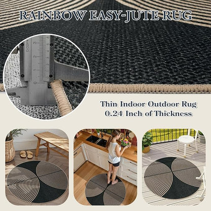 Lahome Enfys Modern Rainbow Round Rug 4ft, Circular Indoor Outdoor Kitchen Rug Washable Farmhouse Carpet, Contemporary Non Slip Round Door Mat for Bedroom Front Porch