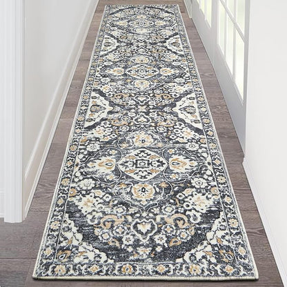HEBE Hallway Runner Rug 2'x8' Washable Vintage Distressed Area Rugs Non Slip Laundry Rug Runner Boho Floor Carpet Runners for Hallways Entryway Laundry Room Kitchen Bathroom