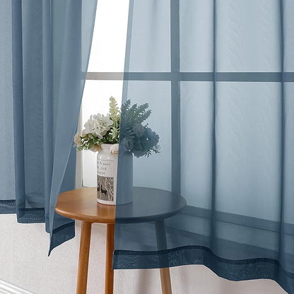 Lecloud Dusty Blue Sheer Curtains 54 Inch Length 2 Panels, Light Filtering Voile Curtain Drapes for Kitchen Bedroom Windows, Dual Rod Pocket Living Room Sheer Curtains, 40 W x 54 L Inches