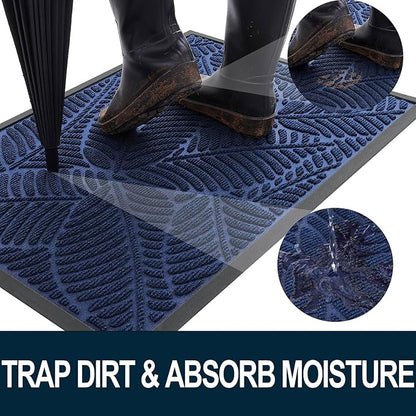 Colorxy Waterproof Doormat, Sturdy Natural Rubber Front Indoor Mat, Non Slip Low Profile Indoor Outdoor Door Mats, Stain and Fade Resistant Floor Mat, Easy Clean Patio Entrance Mat, 30''x17'', Navy
